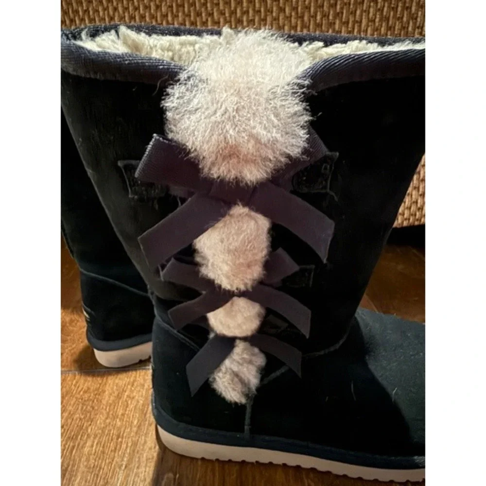 Koolaburra by UGG Victoria Tall Black Suede Bow Boots Women's Size 8